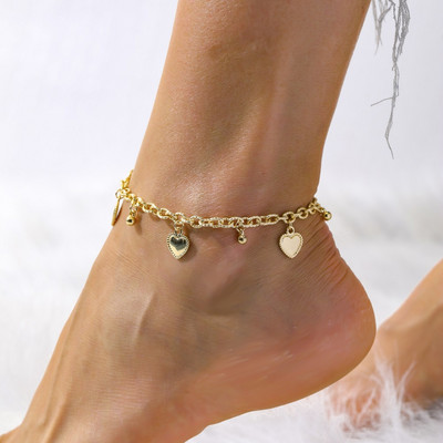 Madingos vasaros širdies kulkšnies apyrankės moterims Metalo žvaigždė Moon Peach Charm Boho kulkšnių grandinėlė ant kojų paplūdimio basomis basomis papuošalai