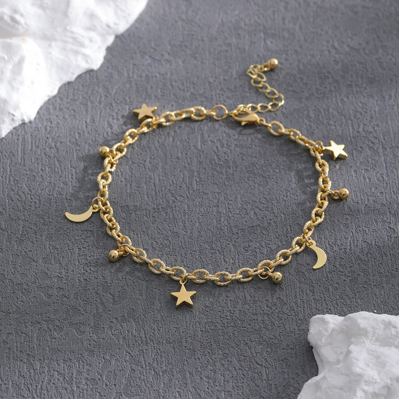 Madingos vasaros širdies kulkšnies apyrankės moterims Metalo žvaigždė Moon Peach Charm Boho kulkšnių grandinėlė ant kojų paplūdimio basomis basomis papuošalai