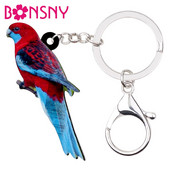 Bonsny Acrilic Crimson Rosella Papagal Pasăre Breloc Breloc Suport Inel Bijuterii Animal Tropic pentru Femei Fete Geantă Breloc mașină