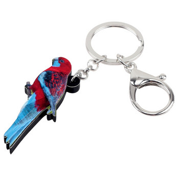 Bonsny Acrylic Crimson Rosella Parrot Μπρελόκ Μπρελόκ Θήκη δαχτυλιδιού Tropic Animal Jewels for Women Girl Τσάντα Γούρια αυτοκινήτου