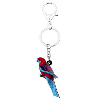 Bonsny Acrylic Crimson Rosella Parrot Μπρελόκ Μπρελόκ Θήκη δαχτυλιδιού Tropic Animal Jewels for Women Girl Τσάντα Γούρια αυτοκινήτου