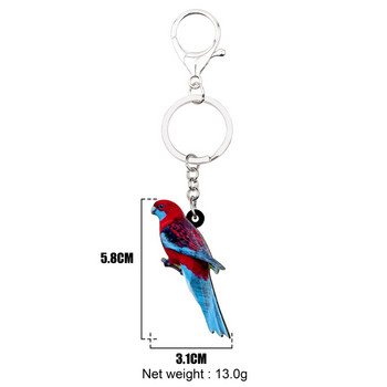 Bonsny Acrylic Crimson Rosella Parrot Μπρελόκ Μπρελόκ Θήκη δαχτυλιδιού Tropic Animal Jewels for Women Girl Τσάντα Γούρια αυτοκινήτου