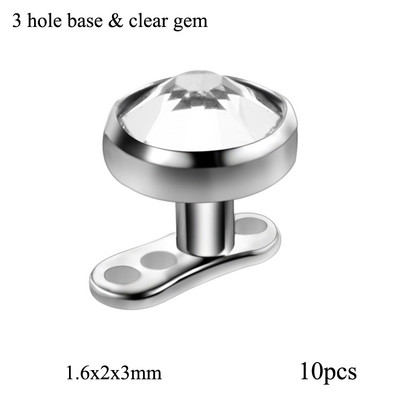10vnt/part G23 Titanium Piercing Micro Dermal Anchor Base & Tops Skinner Diver Crystal Gem Head Implants Body Piercing Jewelry