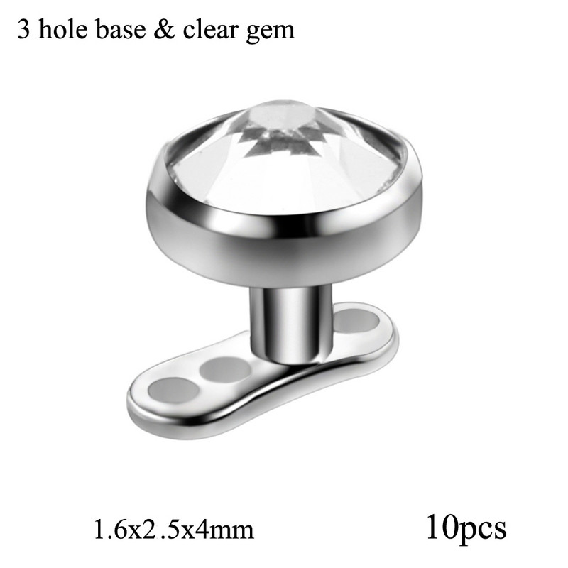10vnt/part G23 Titanium Piercing Micro Dermal Anchor Base & Tops Skinner Diver Crystal Gem Head Implants Body Piercing Jewelry
