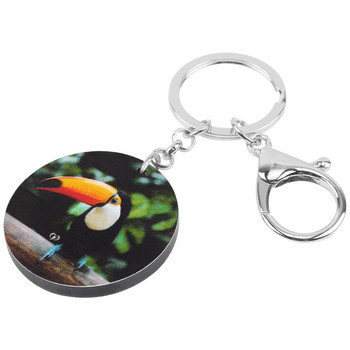 Bonsny Ακρυλικό Στρογγυλό Lovely Toucan Bird Keychains Ζώο μπρελόκ κοσμήματα για γυναίκες φίλες και κορίτσια μόδα δώρο αξεσουάρ αυτοκινήτου