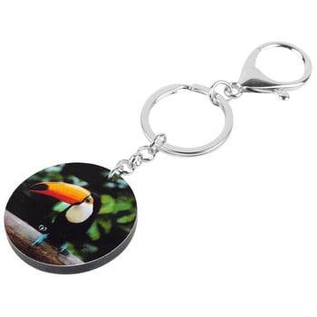 Bonsny Ακρυλικό Στρογγυλό Lovely Toucan Bird Keychains Ζώο μπρελόκ κοσμήματα για γυναίκες φίλες και κορίτσια μόδα δώρο αξεσουάρ αυτοκινήτου