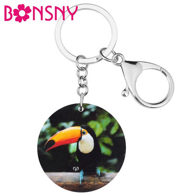 Bonsny Akrilo apvalus Puikus Toucan Bird Raktų pakabukai Gyvūnų Raktų Pakabukai Papuošalai Moterims Draugai Merginoms Mados Dovanos Automobilių Priedai