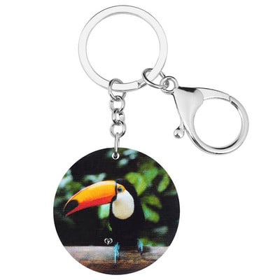 Bonsny acrilic rotund minunat tucan brelocuri pasăre animale breloc bijuterii pentru femei prietene fete cadou de modă accesorii mașini