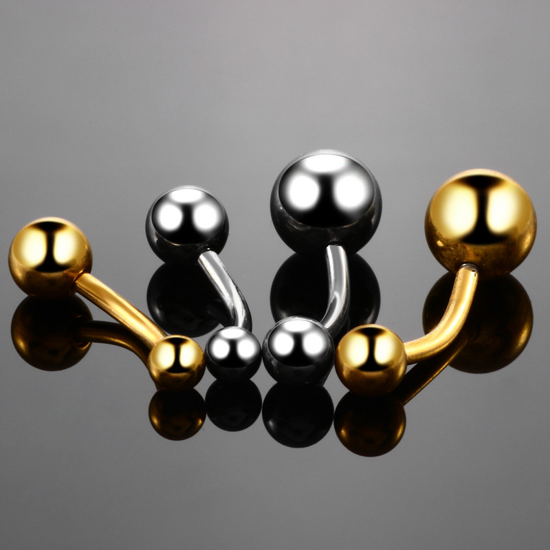 Reducere 1PC G23 titan curbat Barbell Piercing pentru buric Inele pentru buric Piercing pentru corp Nombril Ombligo Bijuterii 14g