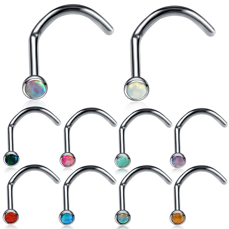 Modni 1kom Titanium Opal kameni zavrtanj za nos Piercing Nariz Nozdrva Piercing S oblik zakrivljene naušnice za nos Nakit za tijelo 20 g