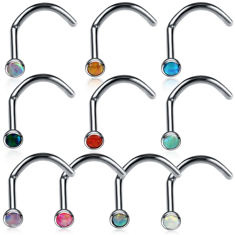 Modni 1kom Titanium Opal kameni zavrtanj za nos Piercing Nariz Nozdrva Piercing S oblik zakrivljene naušnice za nos Nakit za tijelo 20 g