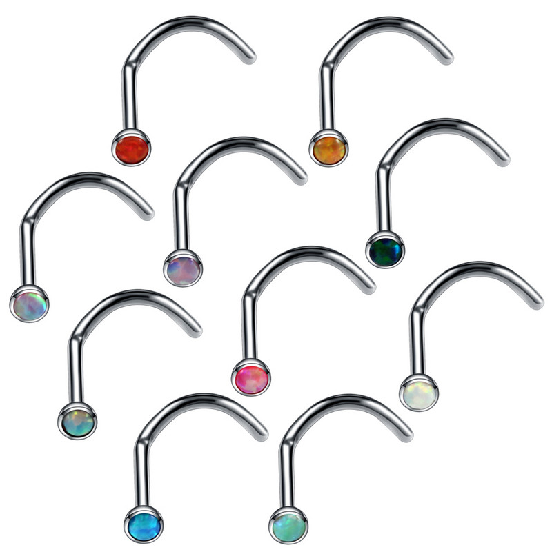 Modni 1kom Titanium Opal kameni zavrtanj za nos Piercing Nariz Nozdrva Piercing S oblik zakrivljene naušnice za nos Nakit za tijelo 20 g