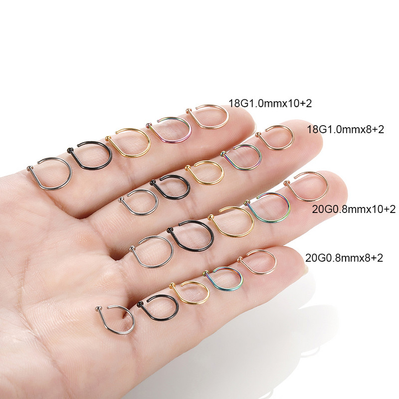 1PC G23 titan colorat în formă de D inele cu cerc pentru nas Piercing pentru cartilalge pentru ureche Piercing pentru nariz Nariz Bijuterii pentru corp 18G 20G