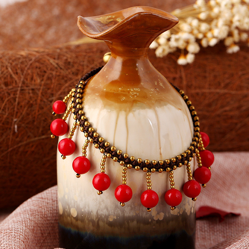 Rankų darbo pintos kulkšnies apyrankės sandalai nuotakos batai basomis kojomis paplūdimio senoviniai kutai raudoni karoliukai kulkšniai moterims jogos papuošalai