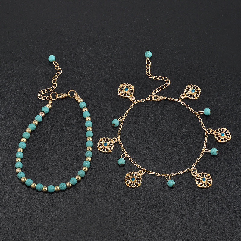 Set 2 bucăți mărgele pandantiv cu flori, glezne de plajă pentru femei, de culoare aurie, glezne boho sexy, lanț pentru picioare, bijuterii, cadou, livrare picătură