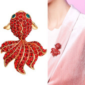 Nouă broșă roșie pește de aur cu strasuri pentru damă, costum pentru costum, bijuterii de costum, cadou drăguț