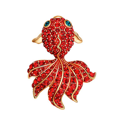 Nouă broșă roșie pește de aur cu strasuri pentru damă, costum pentru costum, bijuterii de costum, cadou drăguț