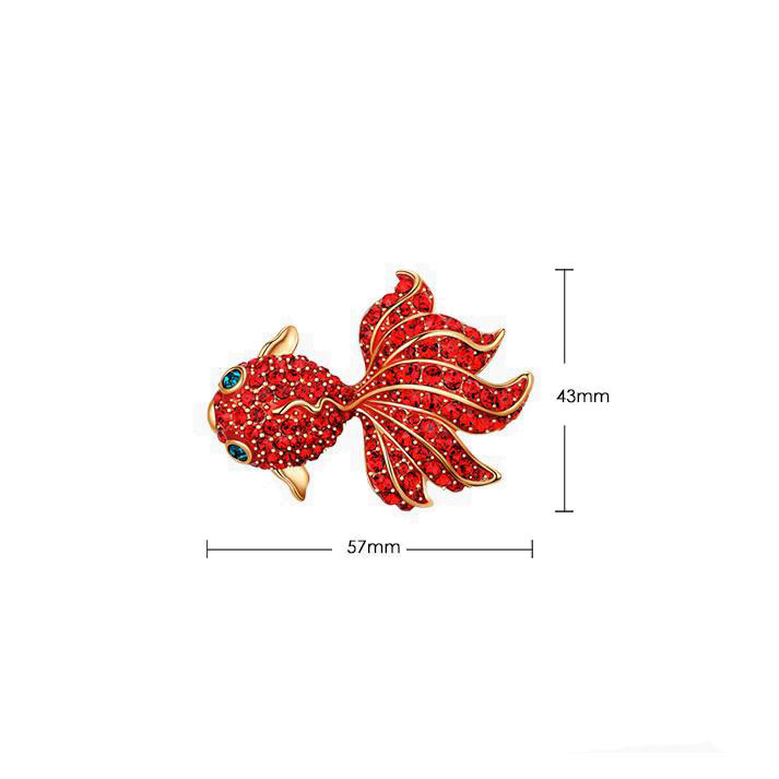 Nouă broșă roșie pește de aur cu strasuri pentru damă, costum pentru costum, bijuterii de costum, cadou drăguț