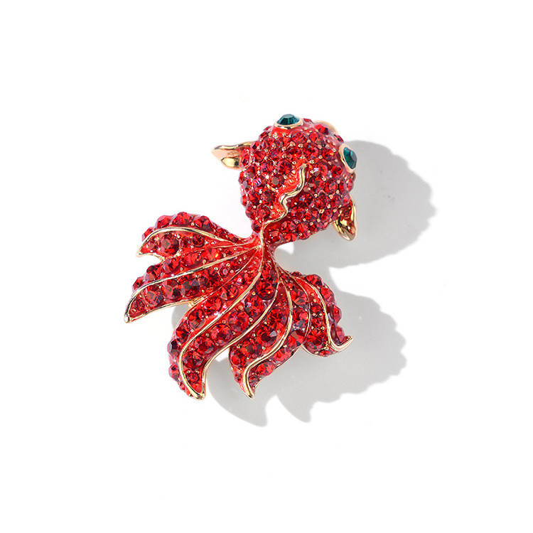 Nouă broșă roșie pește de aur cu strasuri pentru damă, costum pentru costum, bijuterii de costum, cadou drăguț
