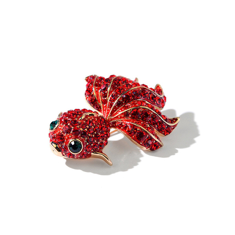 Nouă broșă roșie pește de aur cu strasuri pentru damă, costum pentru costum, bijuterii de costum, cadou drăguț