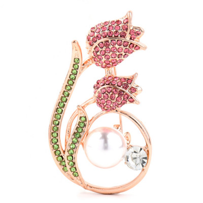 Rhinestone Tulipan Biserni cvijet Broševi za žene Elegantni kristalni uredski broš za zabavu Igla Nakit Pokloni