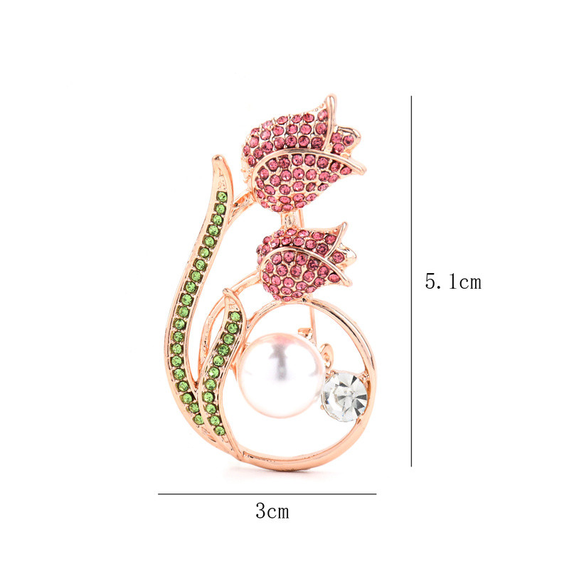 Rhinestone Tulipan Biserni cvijet Broševi za žene Elegantni kristalni uredski broš za zabavu Igla Nakit Pokloni