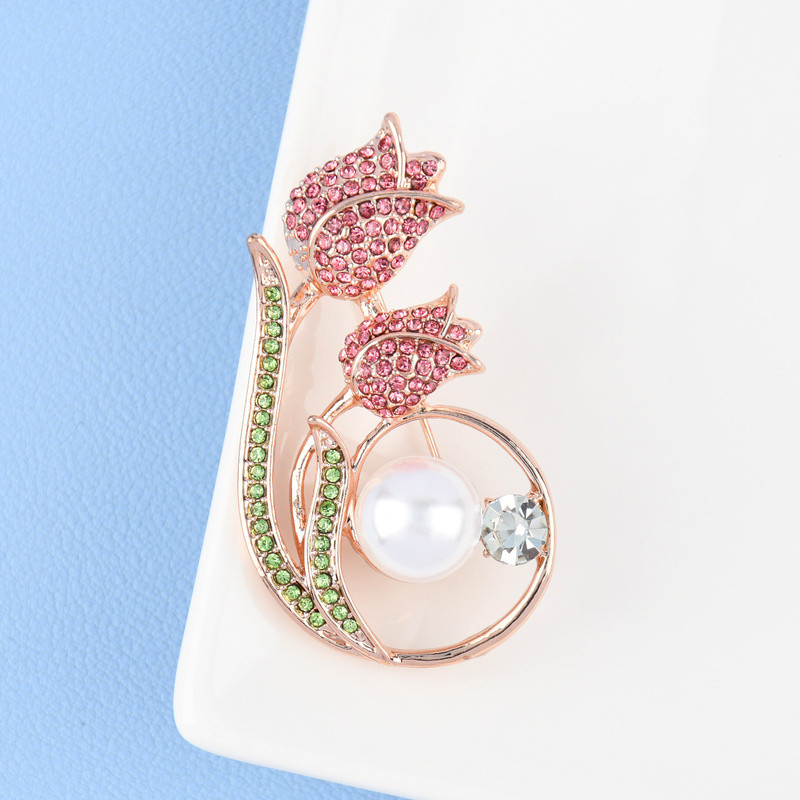 Rhinestone Tulipan Biserni cvijet Broševi za žene Elegantni kristalni uredski broš za zabavu Igla Nakit Pokloni
