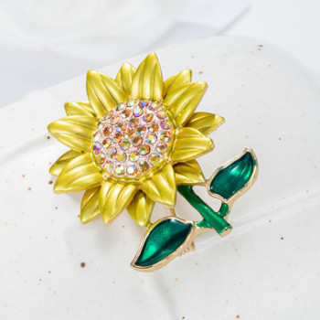 Χαριτωμένη καρφίτσα Sunflower Twinkling Crystal Melon Seeds pins for Women Emal Brooches Αξεσουάρ κοσμημάτων γάμου