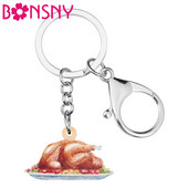 Bonsny Akrilo Padėkos diena Turkija Kepta vištiena Raktų pakabukai Žiedai Papuošalai Automobilių piniginės Krepšys Dekoratyviniai Raktų Pakabukai Moterims Mergaitei Dovana