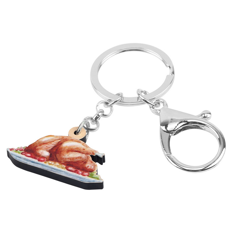 Bonsny Akrilo Padėkos diena Turkija Kepta vištiena Raktų pakabukai Žiedai Papuošalai Automobilių piniginės Krepšys Dekoratyviniai Raktų Pakabukai Moterims Mergaitei Dovana