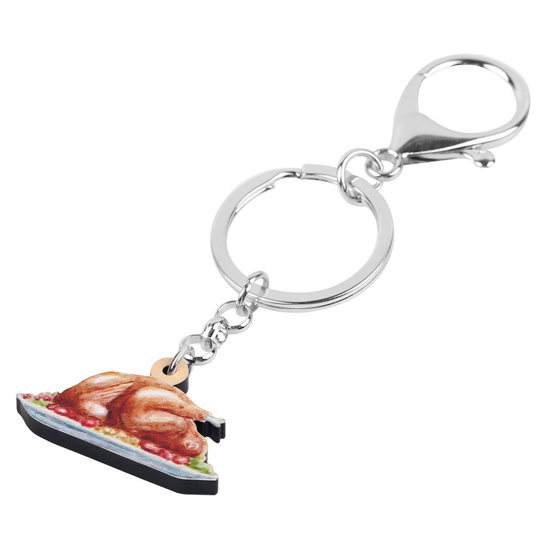 Bonsny Akrilo Padėkos diena Turkija Kepta vištiena Raktų pakabukai Žiedai Papuošalai Automobilių piniginės Krepšys Dekoratyviniai Raktų Pakabukai Moterims Mergaitei Dovana