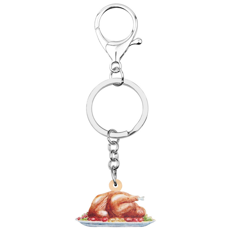 Bonsny Akrilo Padėkos diena Turkija Kepta vištiena Raktų pakabukai Žiedai Papuošalai Automobilių piniginės Krepšys Dekoratyviniai Raktų Pakabukai Moterims Mergaitei Dovana