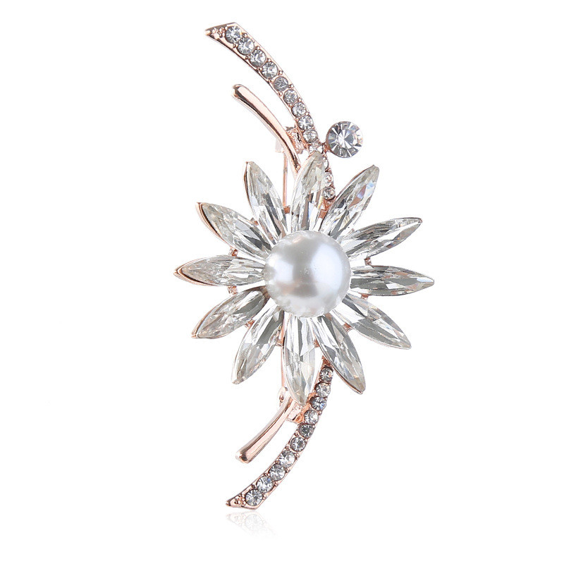 2 culori Fashion Pearl Crystal Pin Strass Floare Petrecere Birou Broșe Bijuterii Accesorii pentru haine