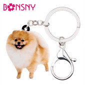 Bonsny Statement Acrilic Pomeranian Fericit Câine Breloc Breloc Inele Bijuterii de modă Pentru Femei Fete Lady Pomerania Charms Cadou