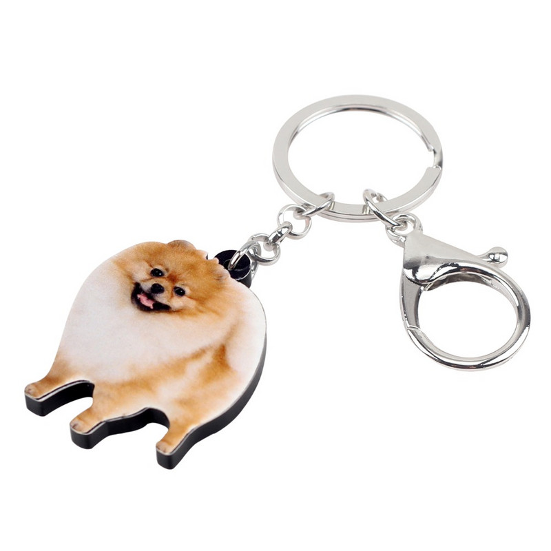 Bonsny Statement Acrilic Pomeranian Fericit Câine Breloc Breloc Inele Bijuterii de modă Pentru Femei Fete Lady Pomerania Charms Cadou