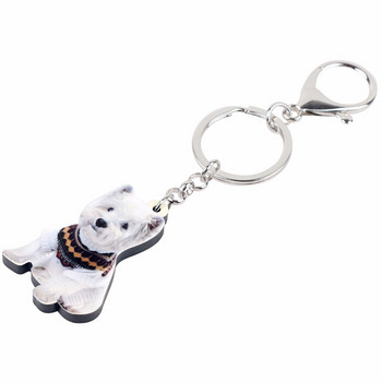 Ακρυλικό Bonsny Cute Western Highland Terrie Dog Keychain Δαχτυλίδι μπρελόκ Μόδα ζωικό κόσμημα για γυναίκες κορίτσια Τσάντα αυτοκινήτου Γούρια