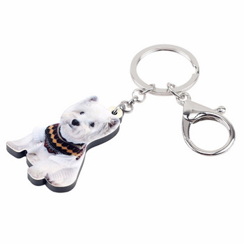 Ακρυλικό Bonsny Cute Western Highland Terrie Dog Keychain Δαχτυλίδι μπρελόκ Μόδα ζωικό κόσμημα για γυναίκες κορίτσια Τσάντα αυτοκινήτου Γούρια