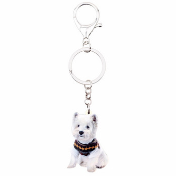 Ακρυλικό Bonsny Cute Western Highland Terrie Dog Keychain Δαχτυλίδι μπρελόκ Μόδα ζωικό κόσμημα για γυναίκες κορίτσια Τσάντα αυτοκινήτου Γούρια