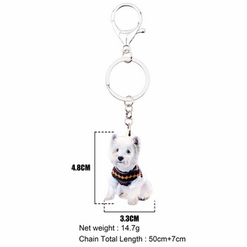 Ακρυλικό Bonsny Cute Western Highland Terrie Dog Keychain Δαχτυλίδι μπρελόκ Μόδα ζωικό κόσμημα για γυναίκες κορίτσια Τσάντα αυτοκινήτου Γούρια