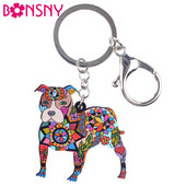 Bijuterii acrilice pentru câini Bonsny Boston Terrier Pit Bull Breloc cheie Inel cadou cu pompon pentru femei, geantă, breloc, bijuterii cu pandantiv