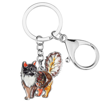 Μπρελόκ με σμάλτο BONSNY Floral Sweet Elegant Furry Cat Kitten Keychains Μοντέρνα μπρελόκ Δαχτυλίδι με μπρελόκ για γυναίκες Ανδρικά δώρα γούρι για εφήβους