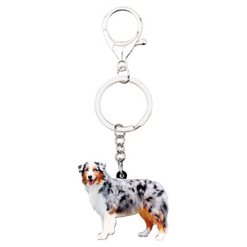 Bonsny Acrylic Australian Shepherd Dog Μπρελόκ Μπρελόκ Δαχτυλίδια Ζωικά κοσμήματα για γυναίκες κορίτσια Γυναικεία τσάντα κρεμαστό κόσμημα αυτοκινήτου Γούρια