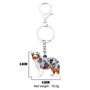 Bonsny Acrylic Australian Shepherd Dog Μπρελόκ Μπρελόκ Δαχτυλίδια Ζωικά κοσμήματα για γυναίκες κορίτσια Γυναικεία τσάντα κρεμαστό κόσμημα αυτοκινήτου Γούρια