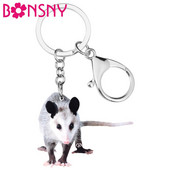 Breloc Bonsny acrilic cenușiu Opossum Breloc cu animale lungi și minunate Bijuterii pentru femei, copii, fete, cadou la modă, accesorii portofel pentru mașini