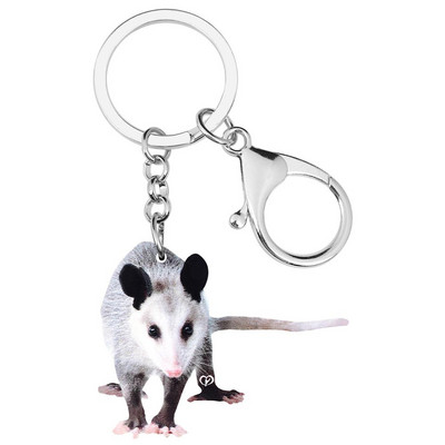 Breloc Bonsny acrilic cenușiu Opossum Breloc cu animale lungi și minunate Bijuterii pentru femei, copii, fete, cadou la modă, accesorii portofel pentru mașini
