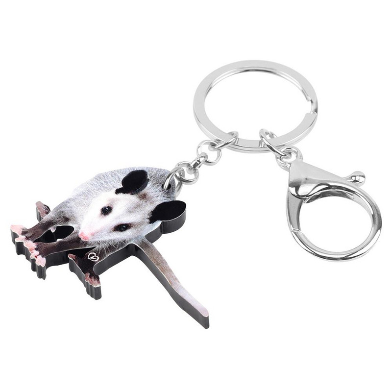 Breloc Bonsny acrilic cenușiu Opossum Breloc cu animale lungi și minunate Bijuterii pentru femei, copii, fete, cadou la modă, accesorii portofel pentru mașini