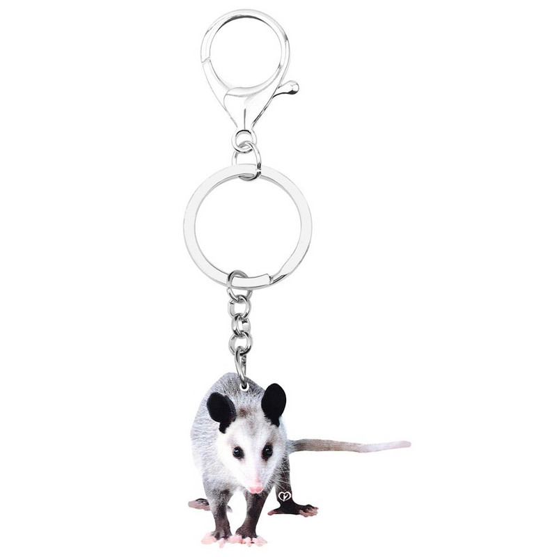 Breloc Bonsny acrilic cenușiu Opossum Breloc cu animale lungi și minunate Bijuterii pentru femei, copii, fete, cadou la modă, accesorii portofel pentru mașini