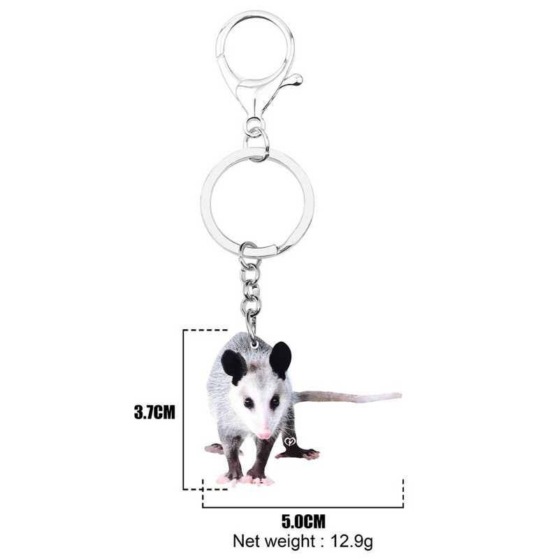 Breloc Bonsny acrilic cenușiu Opossum Breloc cu animale lungi și minunate Bijuterii pentru femei, copii, fete, cadou la modă, accesorii portofel pentru mașini