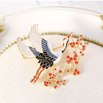 Κινεζική καρφίτσα Γυναικείο Flying Crane & Red CZ Wintersweet Flower Ethnic Jewelry Χονδρικό Ειδικό Δώρο Γυναικών