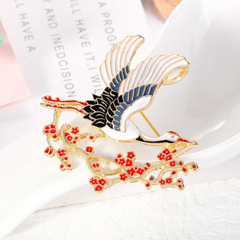 Κινεζική καρφίτσα Γυναικείο Flying Crane & Red CZ Wintersweet Flower Ethnic Jewelry Χονδρικό Ειδικό Δώρο Γυναικών